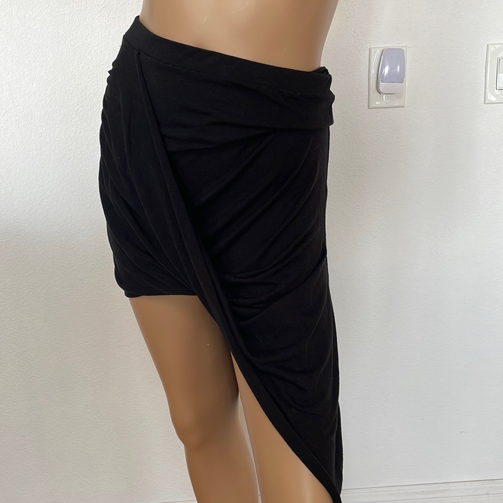 Black Draped Hi Lo Jersey Dance Beach Skirt XS